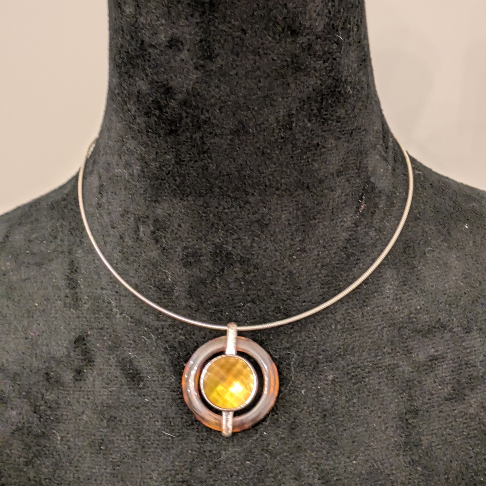 Anne Klein Faux Topaz And Tortoise Shell Necklace Memory Wire
